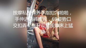 按摩私密保养手指扣穴啪啪，手伸进内裤揉穴，69姿势口交扣弄，张开双腿按摩床上猛操